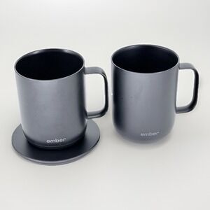Ember Temperature Control Smart Mug 10oz Black Set 2 w Charger Tested